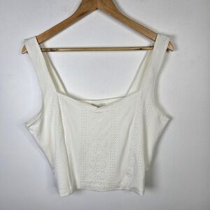 Z Supply‎ Tank Top Womens Large White Eyelet Textured Sleeveless Crop Shirt NWT